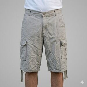 PJ Mark Mens Heavyweight Cotton Cargo Shorts Khaki 36